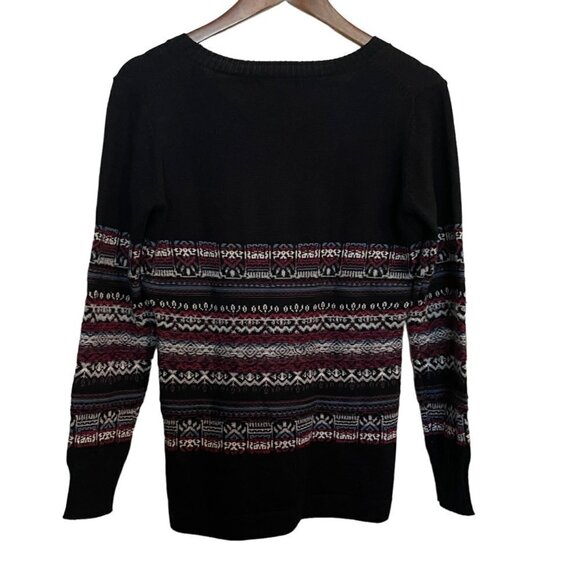 Exofficio Womens Black Wool Blend Ribbed Trim Fair Isle V-neck Sweater Small - Picture 4 of 4